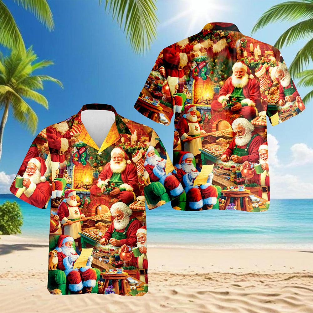 Netecom Santa Claus Workshop Christmas Hawaiian Shirt for Men, Festive Holiday Factory Button Down Summer Beach Shirt, S-5XL
