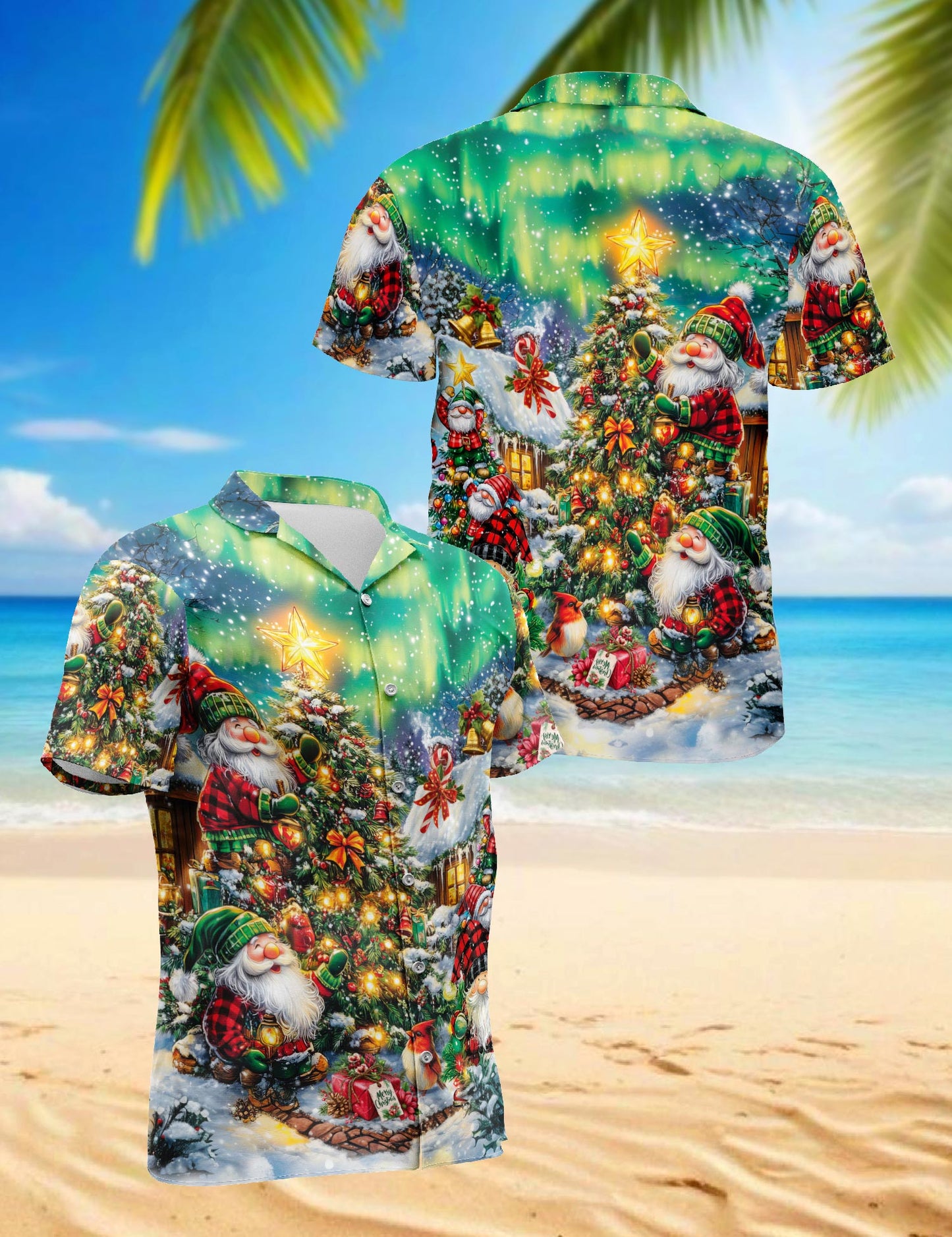 Netecom Christmas Gnome Hawaiian Shirt for Men Women, Funny Santa Xmas Button Down Summer Beach Short Sleeve Shirts, S-5XL