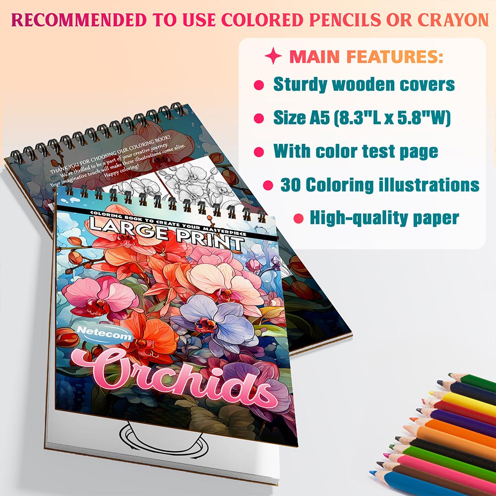 Netecom Large Print Orchids Coloring Sheets For Adults
