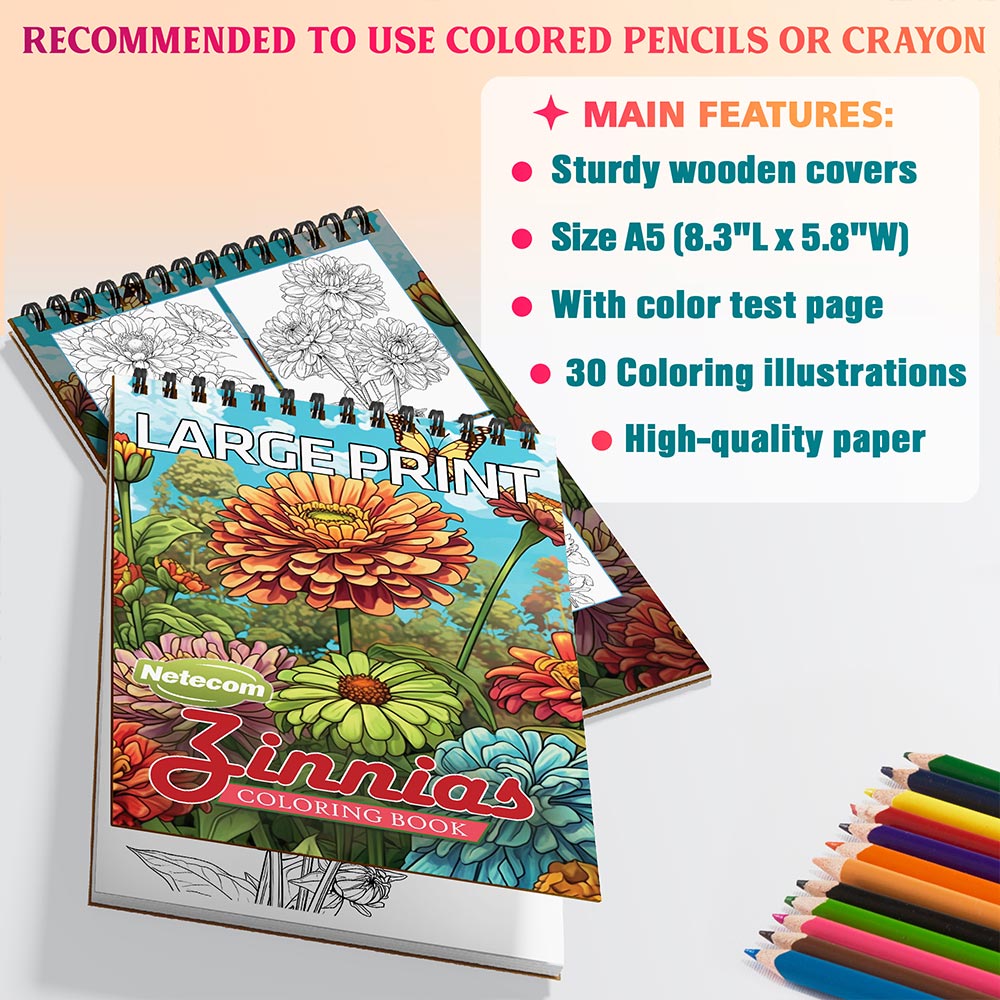 Netecom Large Print Zinnias Coloring Sheets For Adults