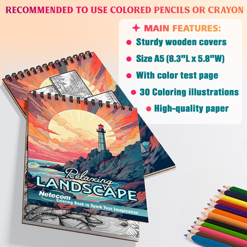 Netecom Relaxing Landscape Coloring Sheets For Adults