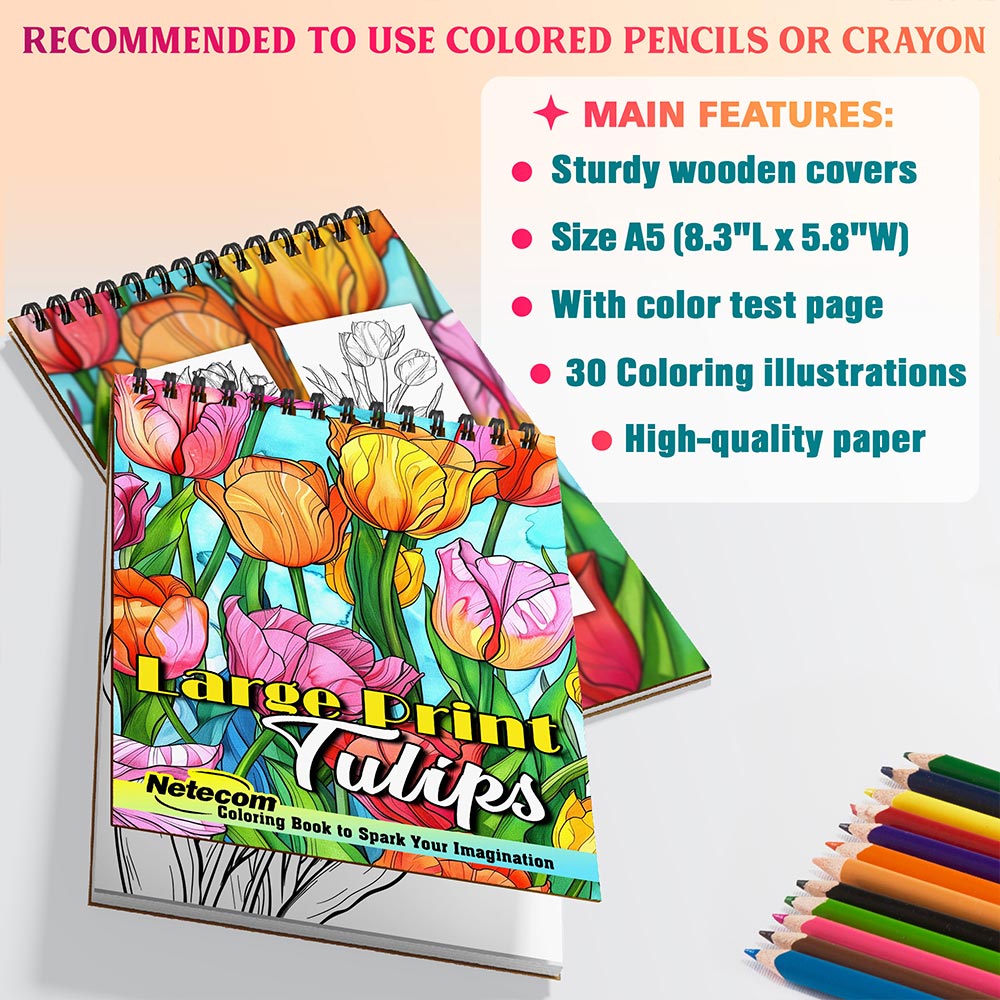 Netecom Large Print Tulips Coloring Sheets For Adults