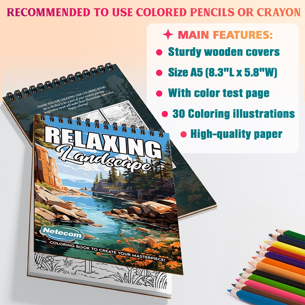 Netecom Relaxing Landscape Coloring Sheets For Adults