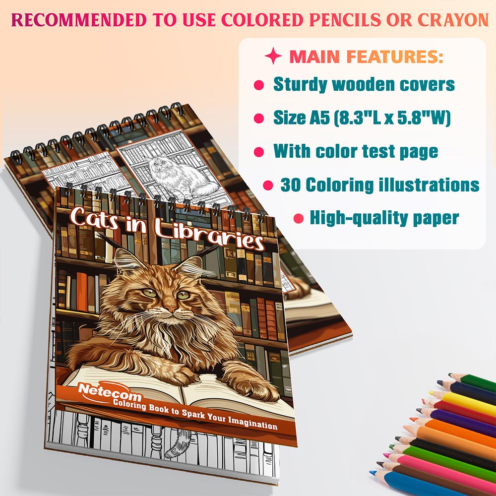 Netecom Cats in Libraries Coloring Sheets For Adults
