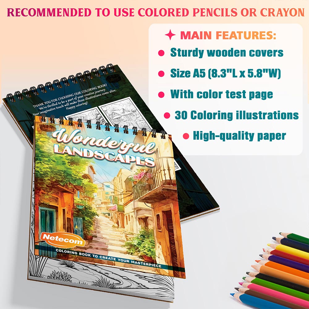 Netecom Wonderful Landscapes Coloring Sheets For Adults