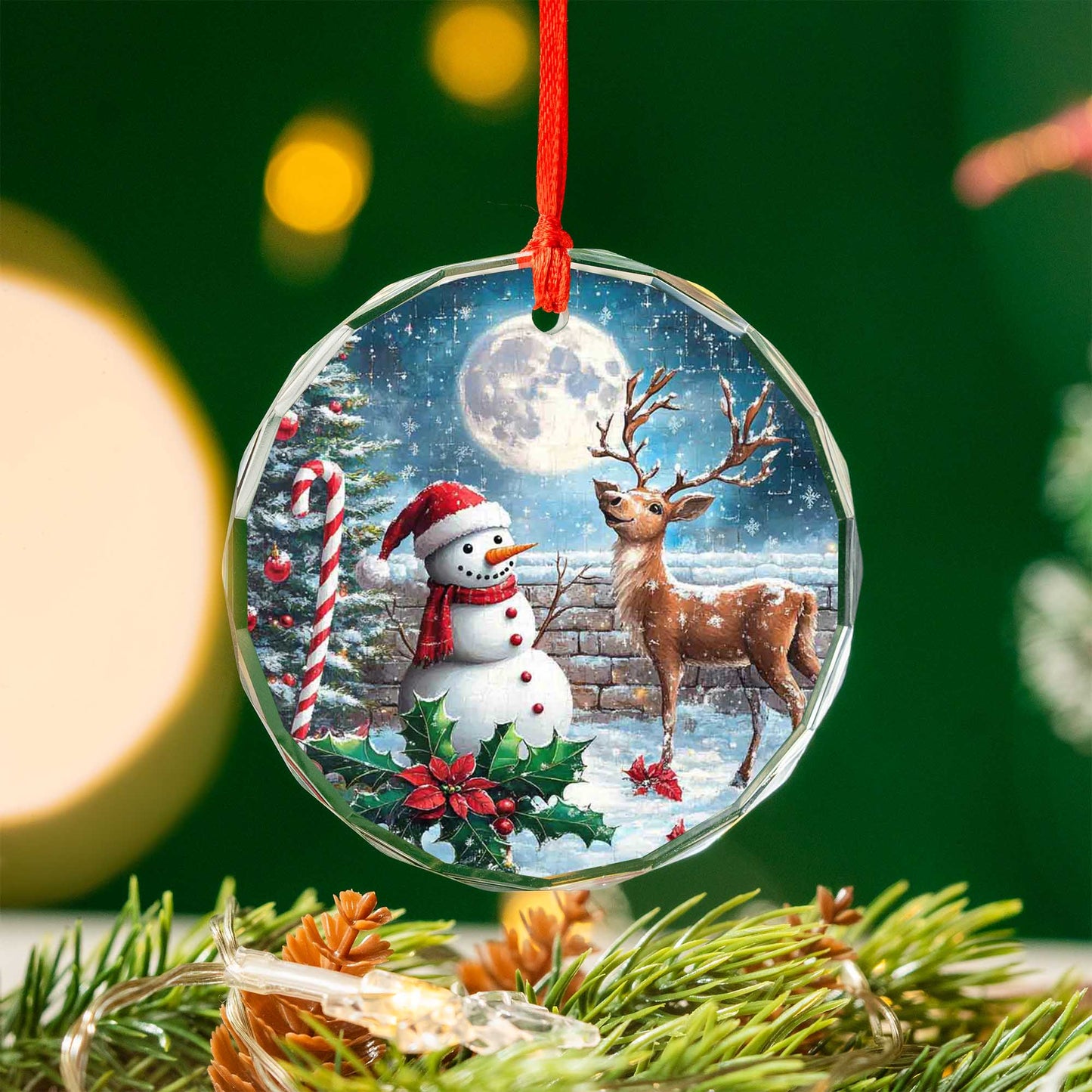 Netecom Festive Snowman & Reindeer Glass Ornament – Holiday Tree Decor, Ideal Christmas Gift, 3 in