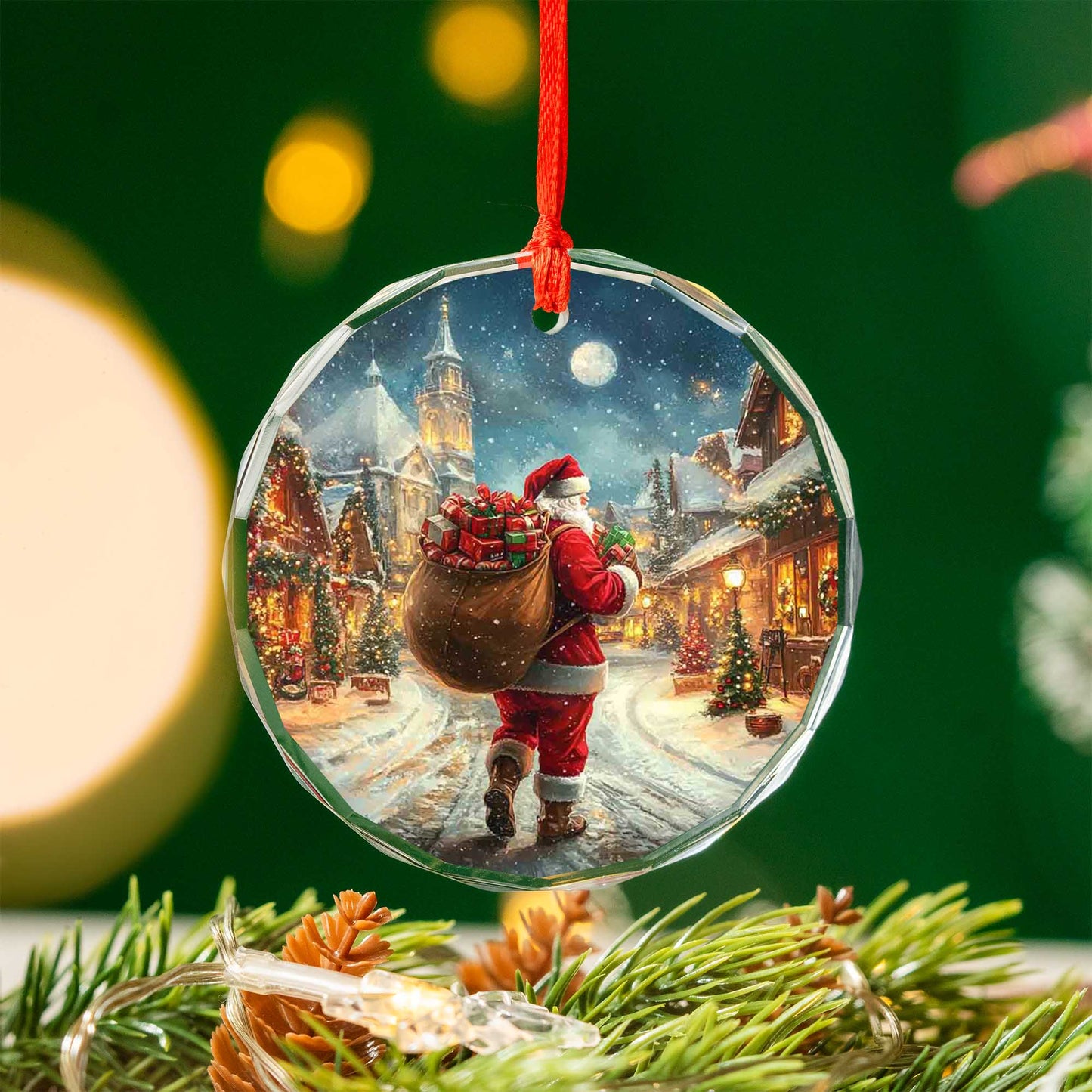 Netecom Santa Claus Glass Ornament – Christmas Tree Decoration, Holiday Keepsake Gift, 3 in