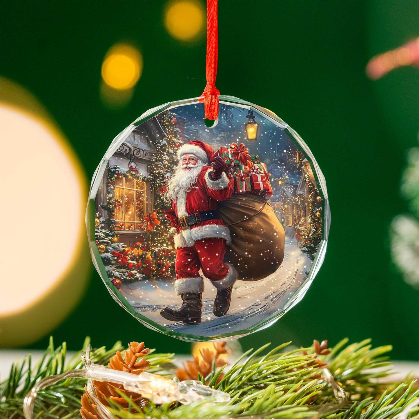 Netecom Santa Claus Glass Ornament – Christmas Tree Decoration with Holiday Gifts, Perfect Keepsake for the Season, 3 in