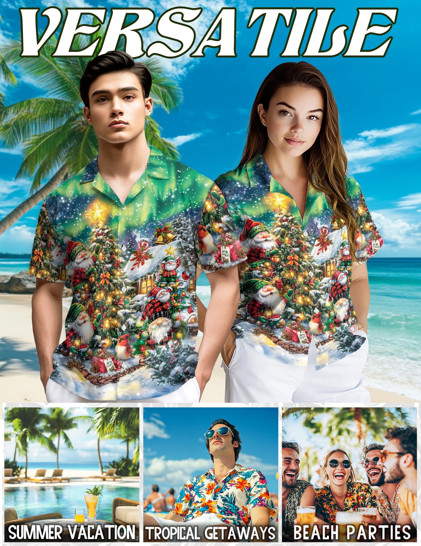 Netecom Christmas Gnome Hawaiian Shirt for Men Women, Funny Santa Xmas Button Down Summer Beach Short Sleeve Shirts, S-5XL