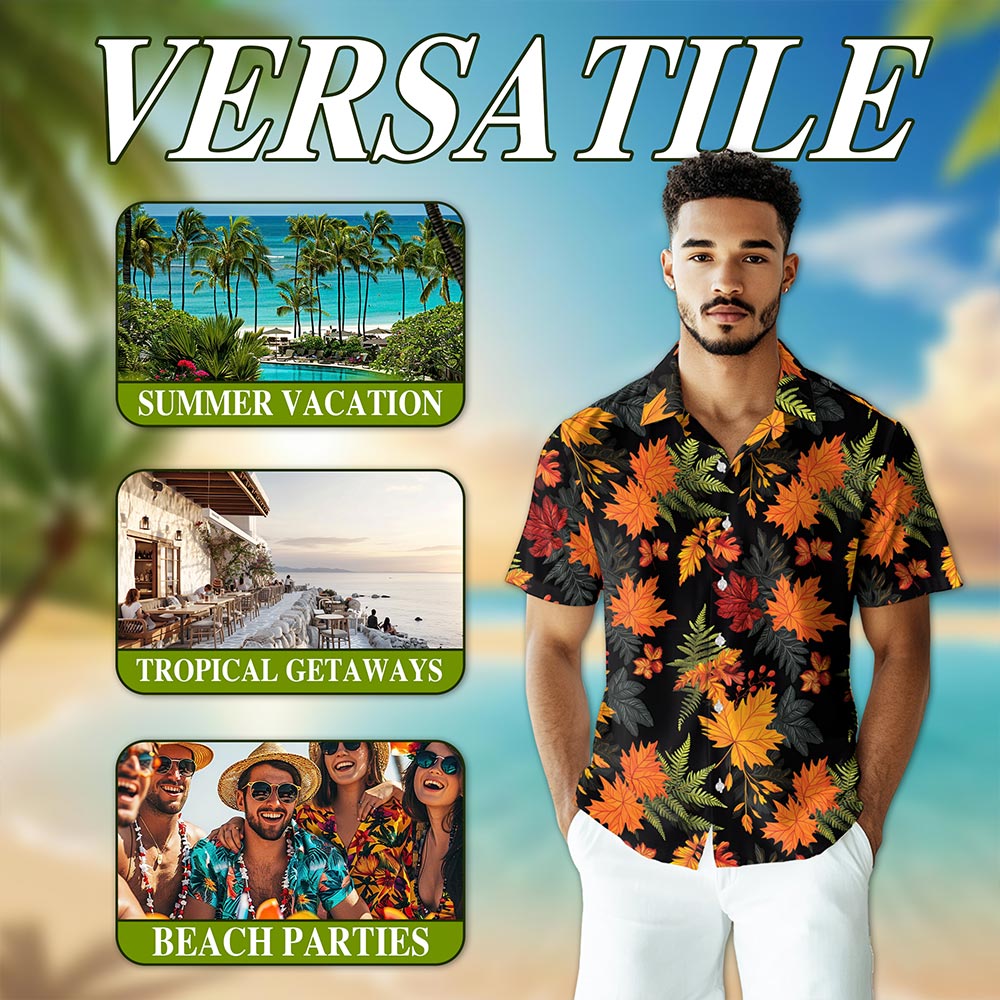 Netecom Happy Thanksgiving Hawaiian for Men Women, Fall Leaves Pumkpin Button Down Summer Beach Shirts, S-5XL