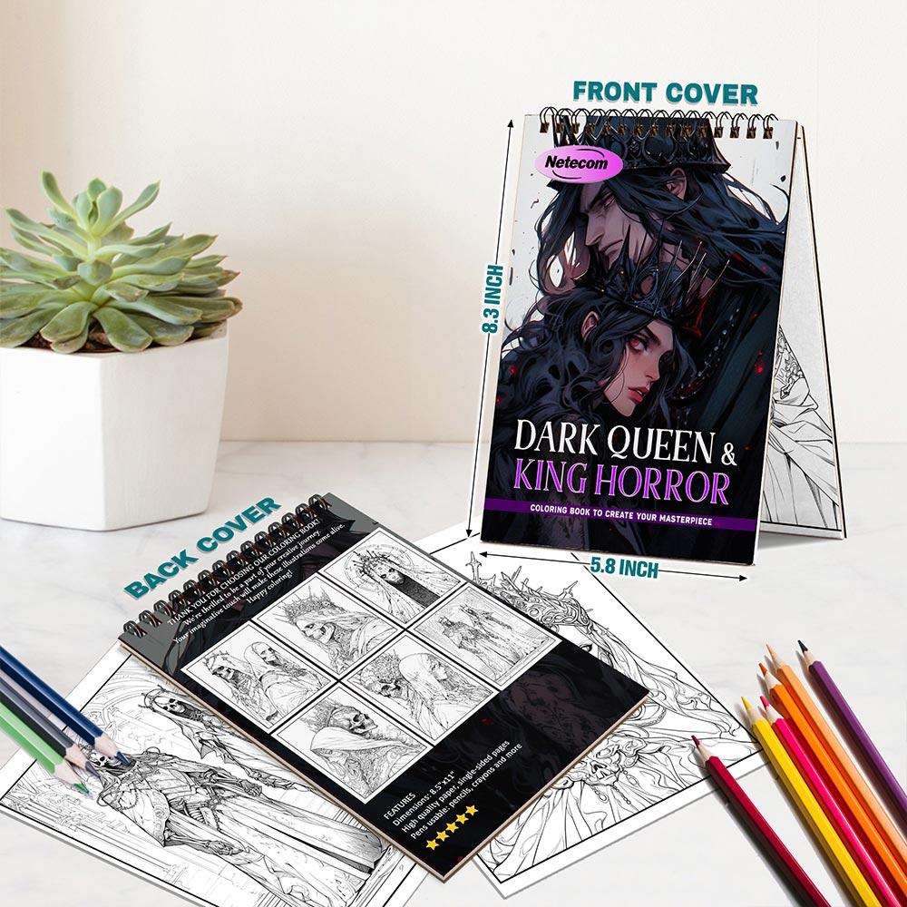 Netecom Dark Queen & King Horror Spiral Bound Coloring Book For Adults