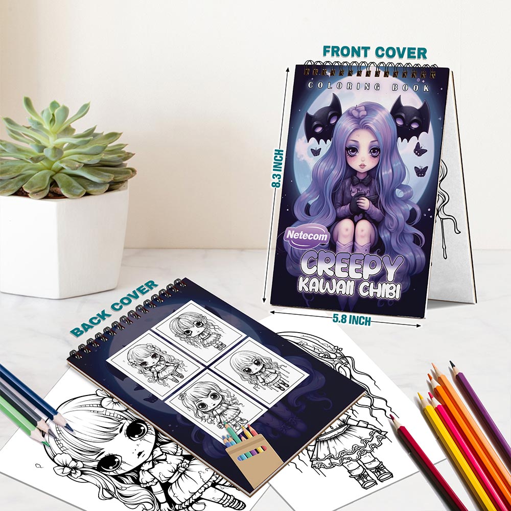 Netecom Creepy Kawaii Chibi Spiral Bound Coloring Book For Adults