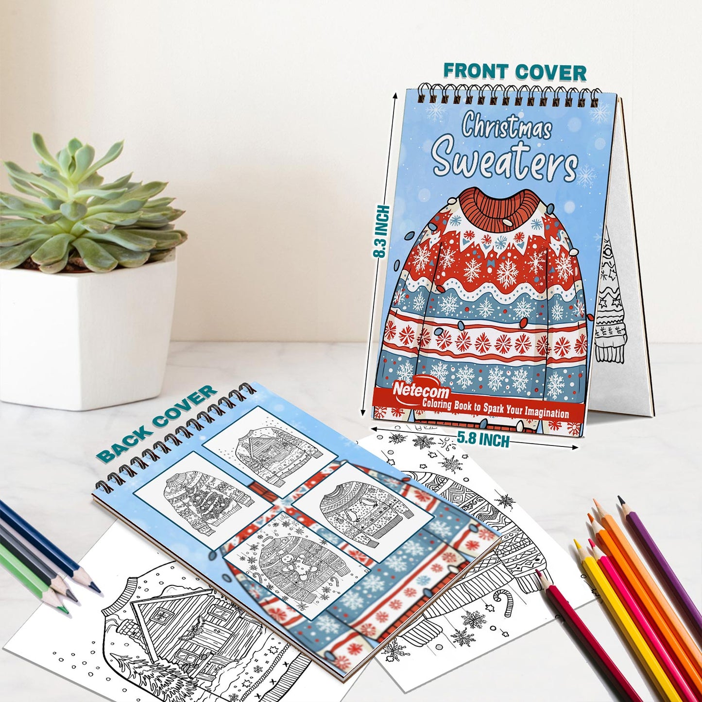 Netecom Christmas Sweaters Spiral Bound Coloring Book For Adults