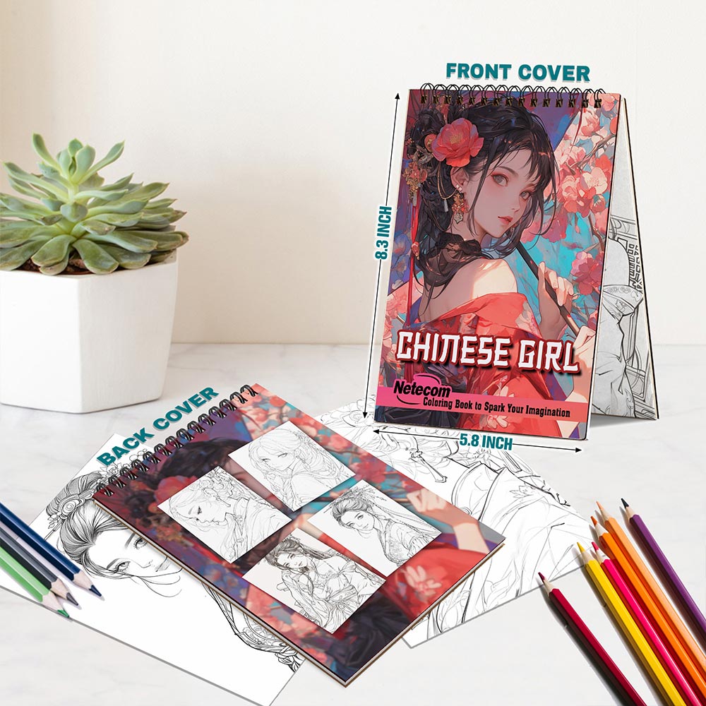 Netecom Chinese Girl Spiral Bound Coloring Book For Adults