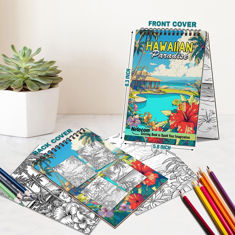 Netecom Hawaiian Paradise Spiral Bound Coloring Book For Adults
