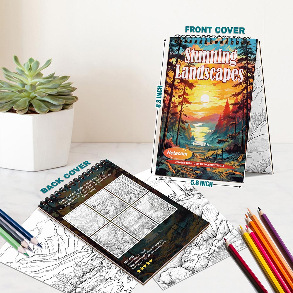 Stunning Landscapes Spiral Bound Coloring Book For Adults