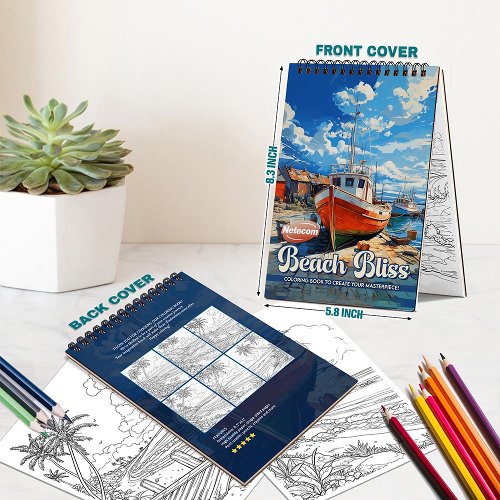 Netecom Beach Bliss Spiral Bound Coloring Book For Adults