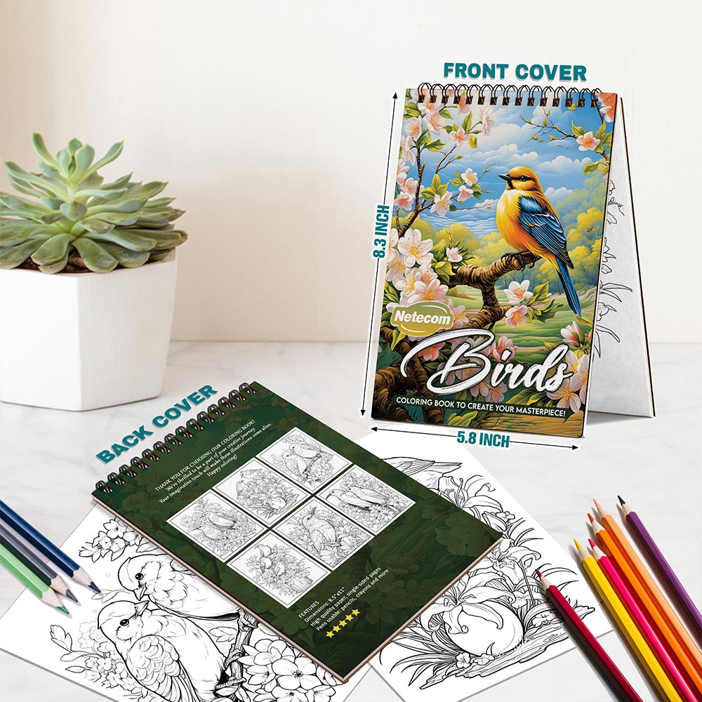 Netecom Birds Spiral Bound Coloring Book For Adults