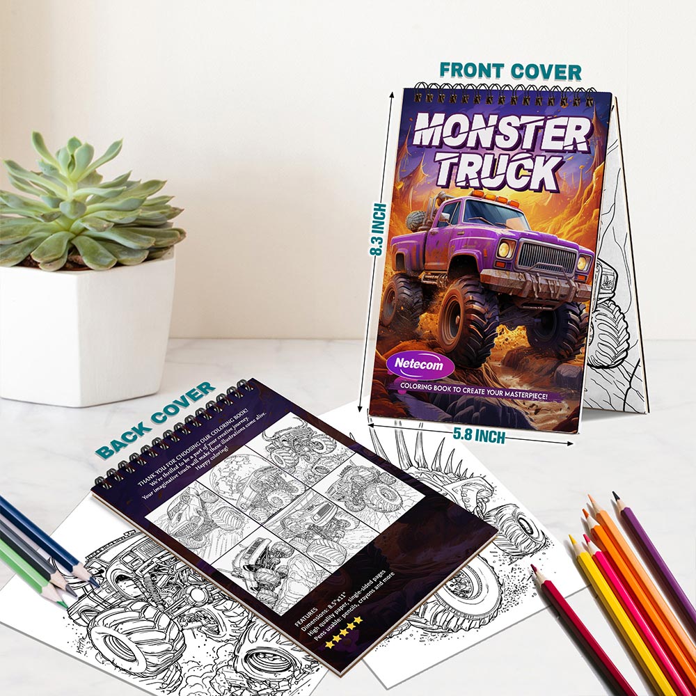 Monster Truck Spiral Bound Coloring Book For Adults