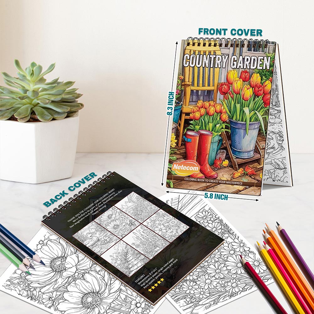 Netecom Country Garden Spiral Bound Coloring Book For Adults