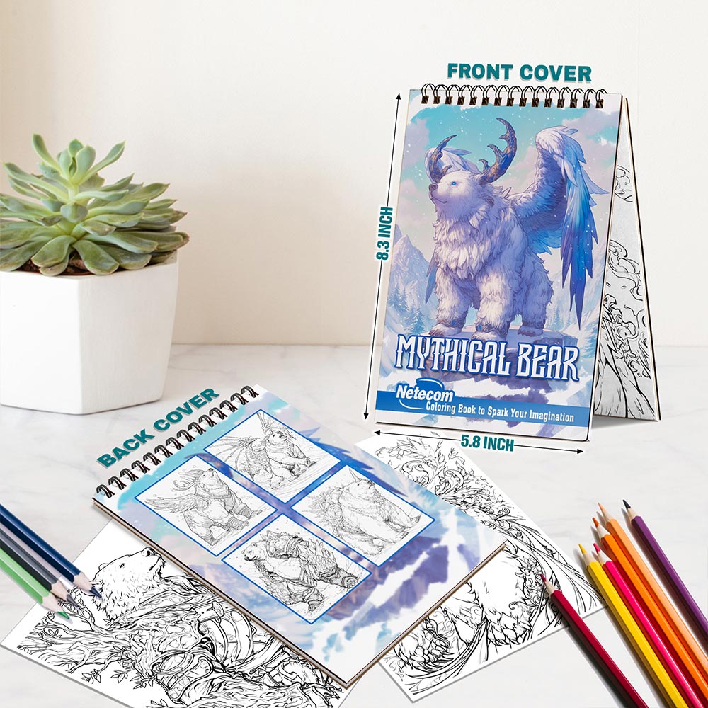 Netecom Mythical Bear Spiral Bound Coloring Book For Adults