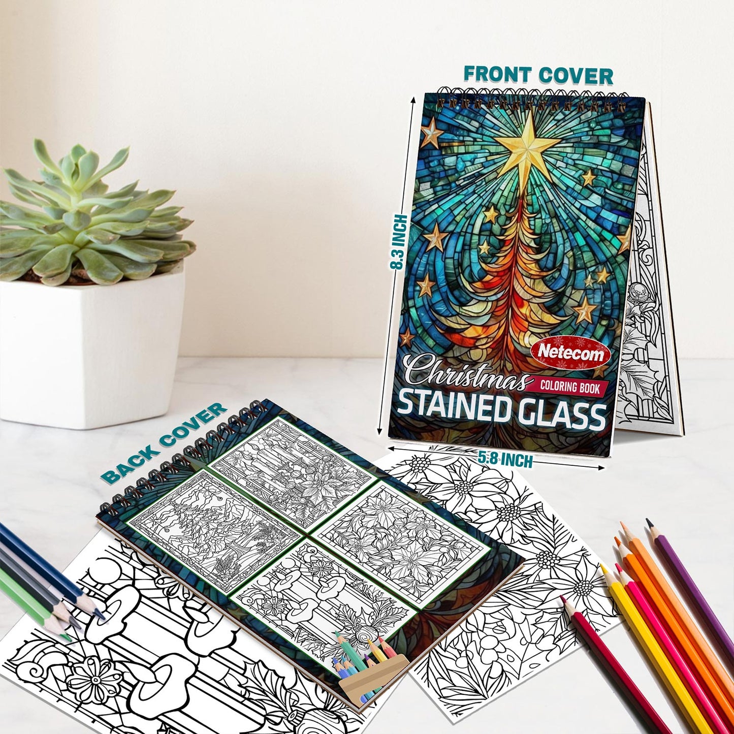 Netecom Christmas Stained Glass Spiral Bound Coloring Book For Adults