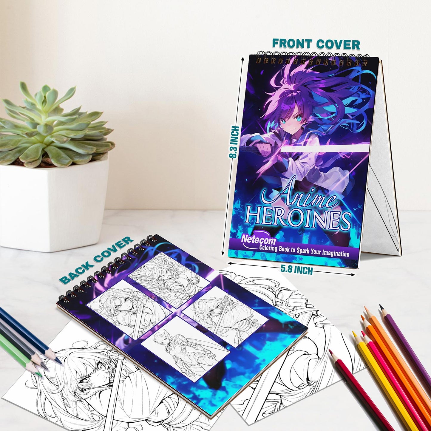 Netecom Anime Heroines Girls Spiral Bound Coloring Book For Adults