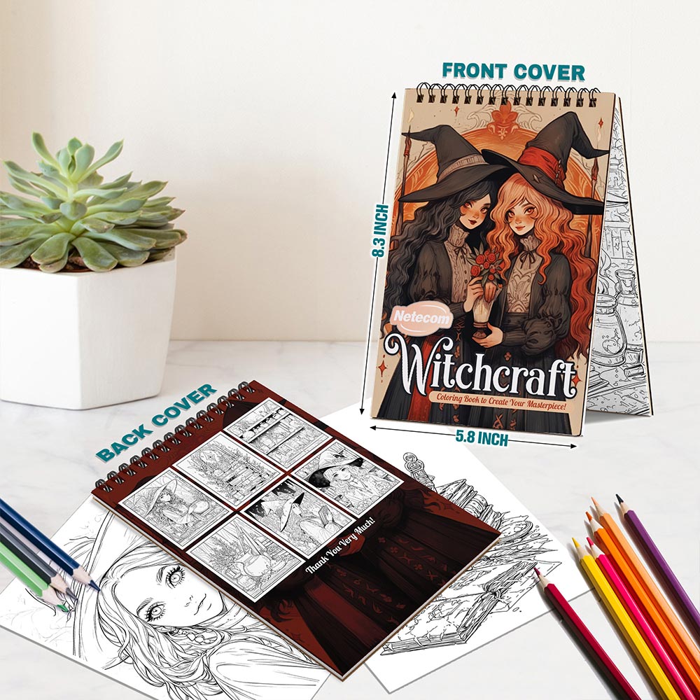 Netecom Witchcraft Spiral Bound Coloring Book For Adults