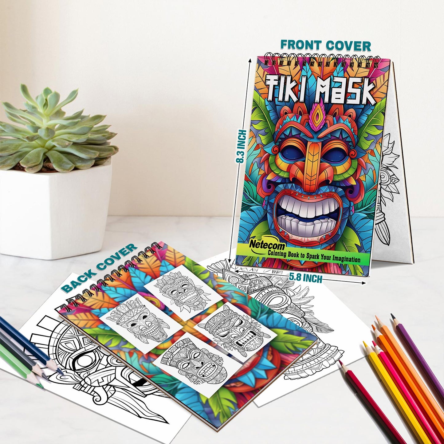 Netecom Tiki Mask Spiral Bound Coloring Book For Adults