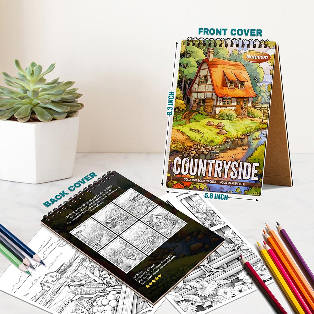 Netecom Countryside Spiral Bound Coloring Book For Adults