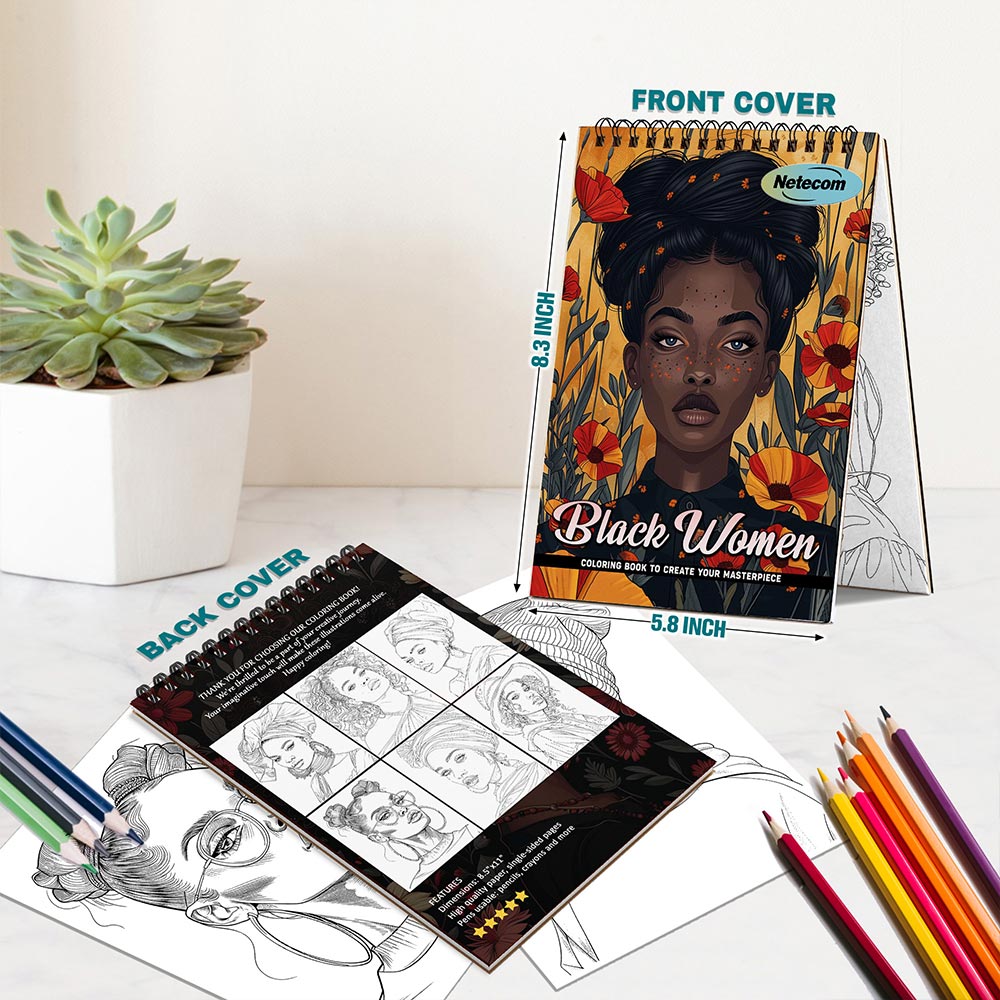 Black Women Spiral Bound Coloring Book For Adults