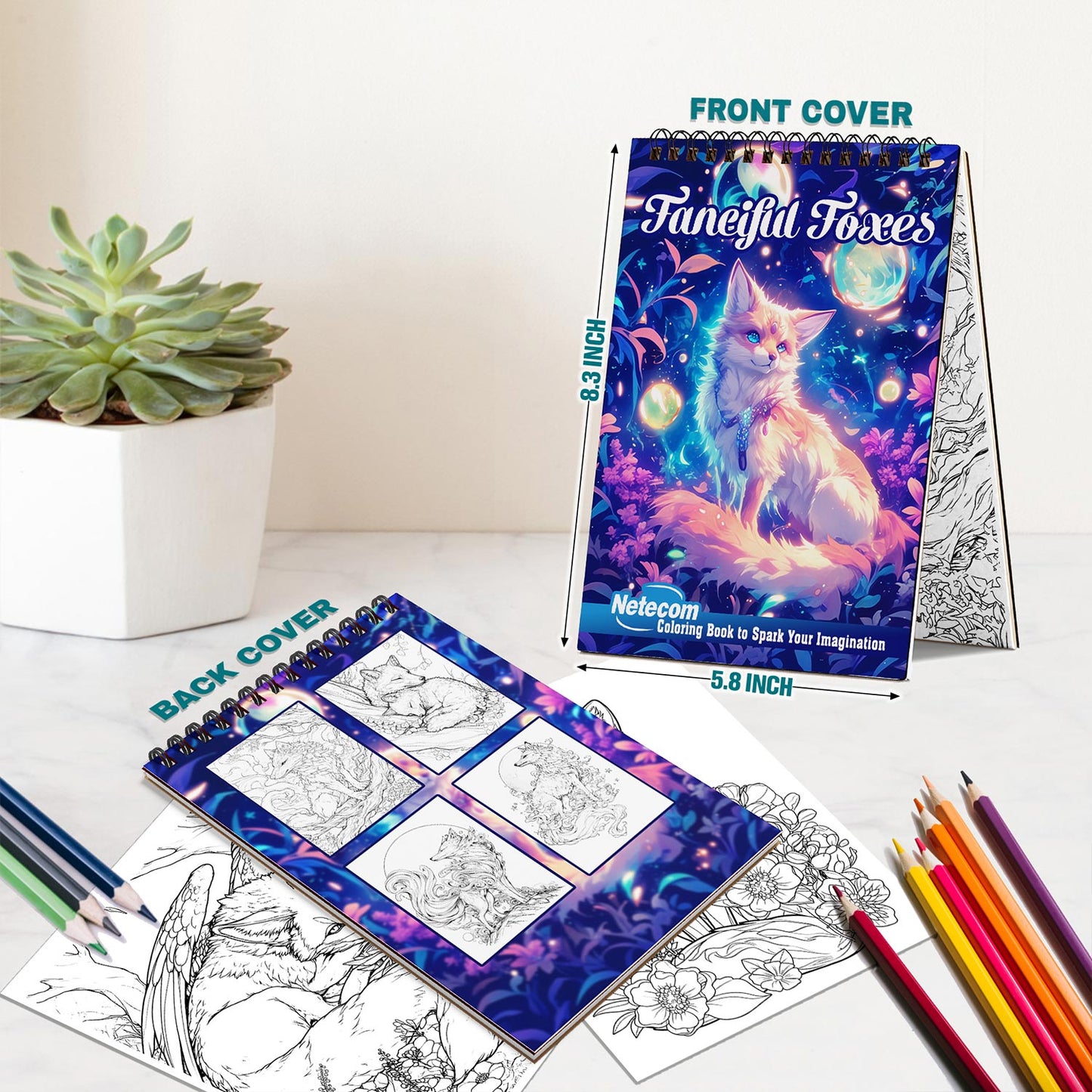 Netecom Fanciful Foxes Spiral Bound Coloring Book For Adults