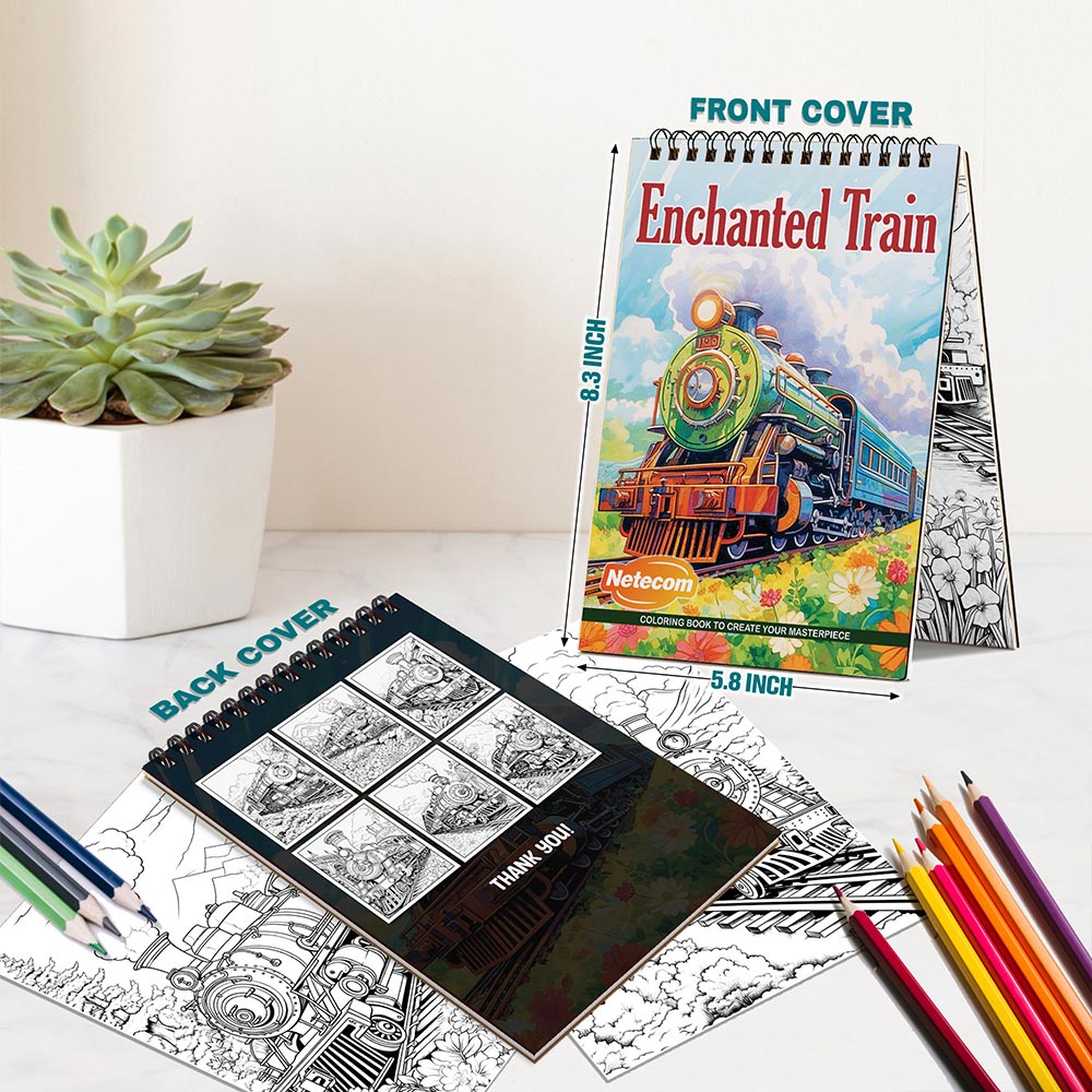 Netecom Enchanted Train Spiral Bound Coloring Book For Adults