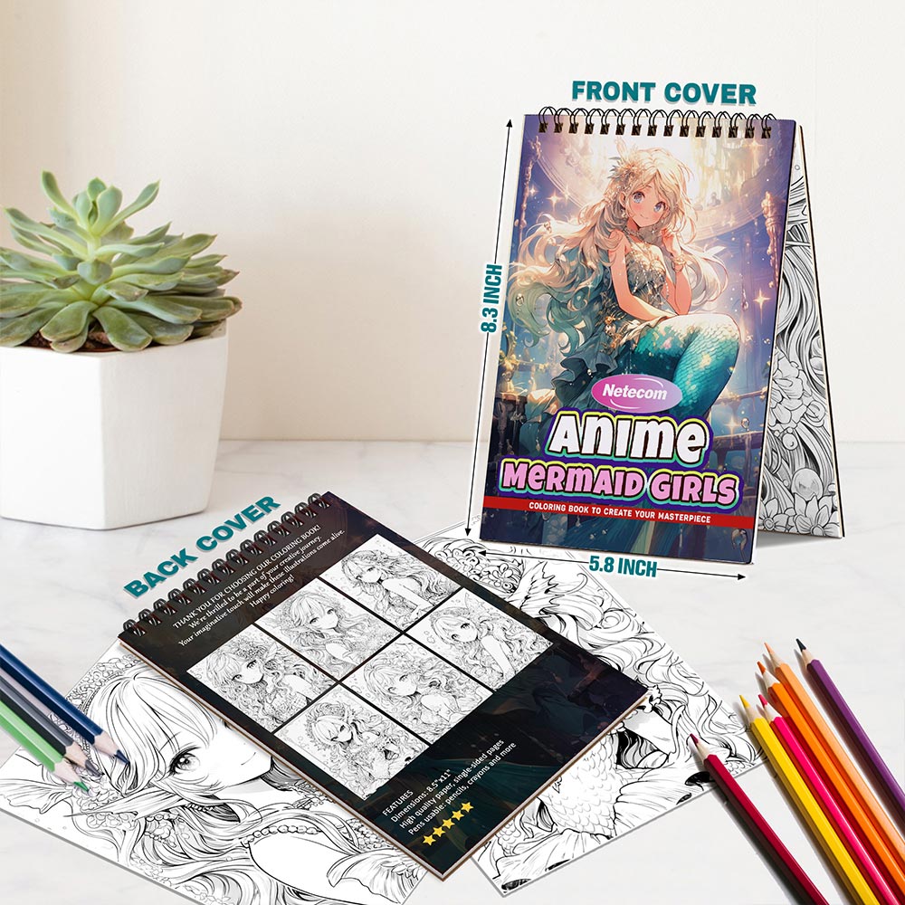 Anime Mermaid Girls Spiral Bound Coloring Book For Adults