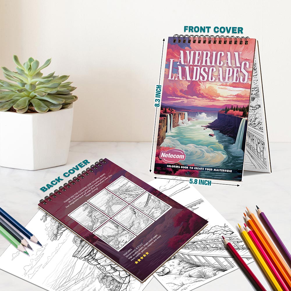 Netecom American Landscapes Spiral Bound Coloring Book For Adults