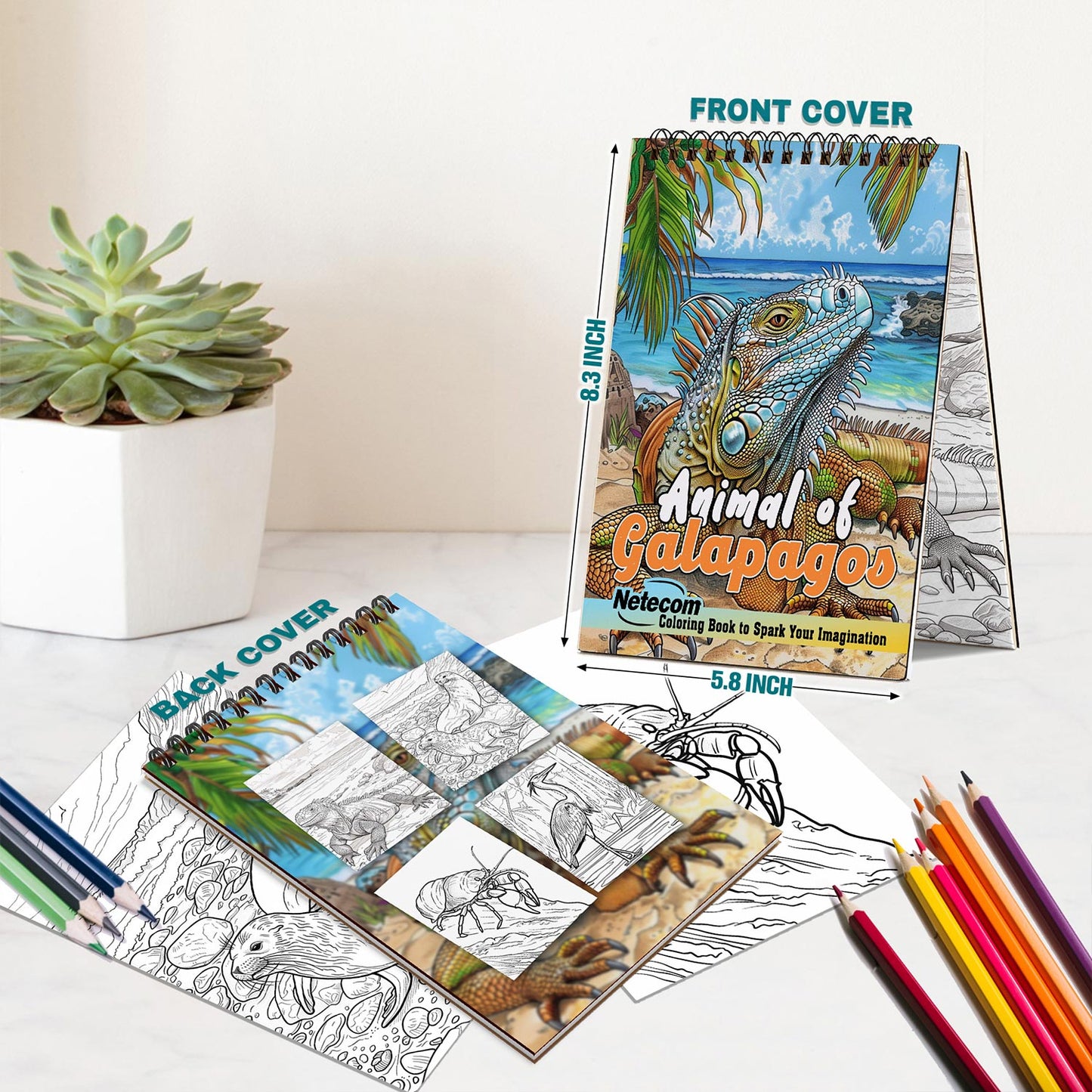 Netecom Animal of Galapagos Spiral Bound Coloring Book For Adults