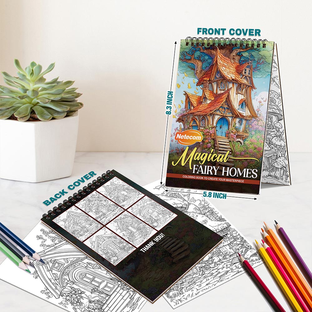 Netecom Magical Fairy Homes Spiral Bound Coloring Book For Adults