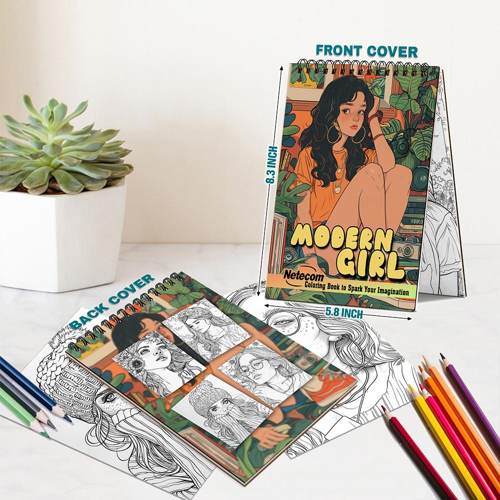 Netecom Modern Girl Spiral Bound Coloring Book For Adults