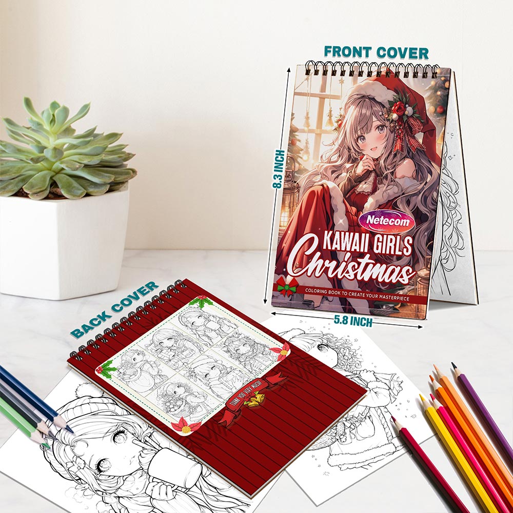 Netecom Kawaii Girls Christmas Spiral Bound Coloring Book For Adults