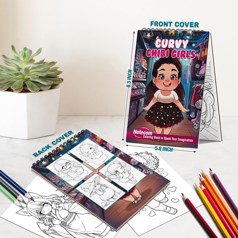 Netecom Curvy Chibi Girls Spiral Bound Coloring Book For Adults