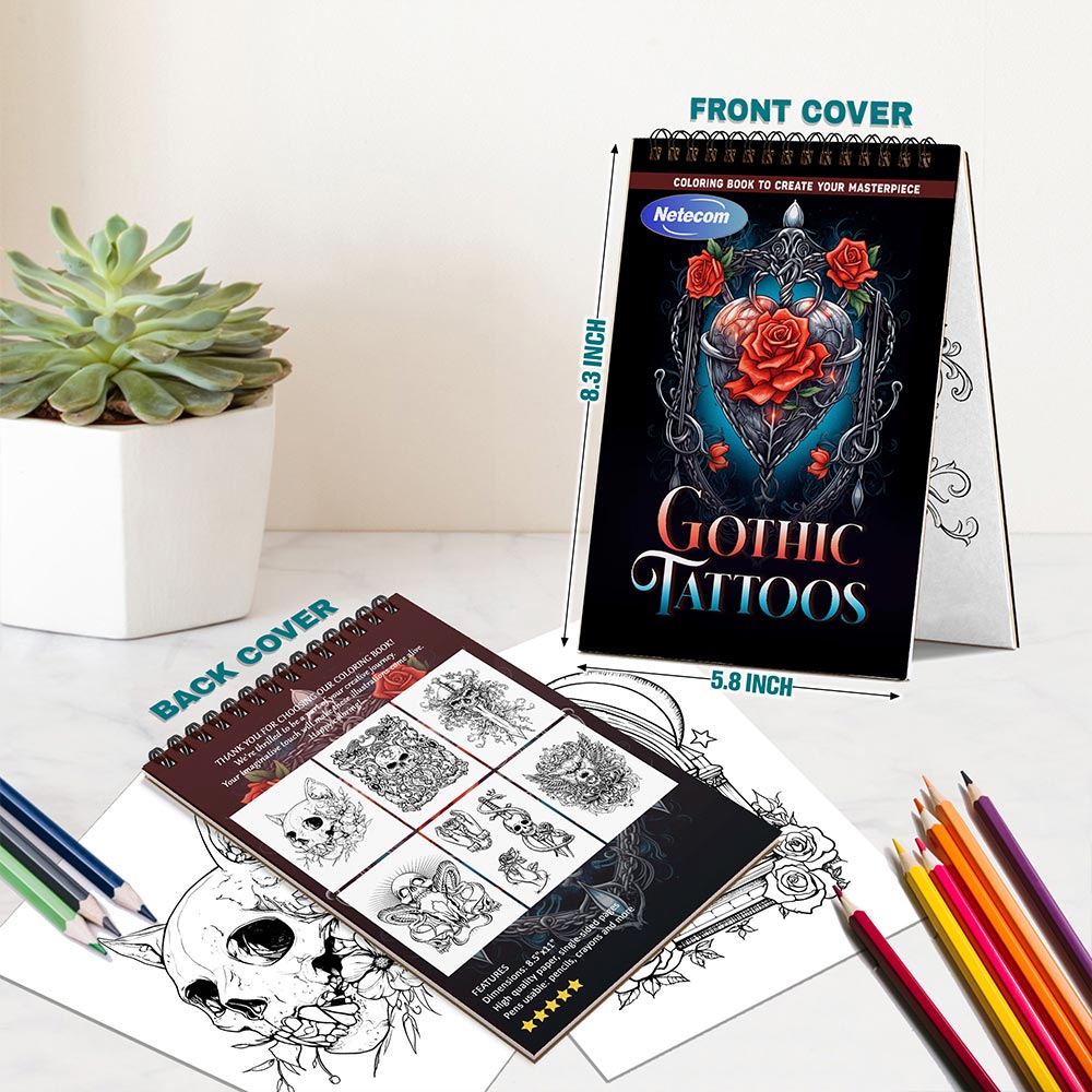 Gothic Tattoos Spiral Bound Coloring Book For Adults