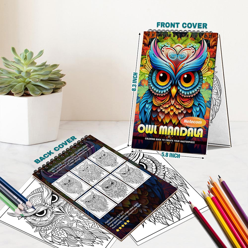 Owl Mandala Spiral Bound Coloring Book For Adults