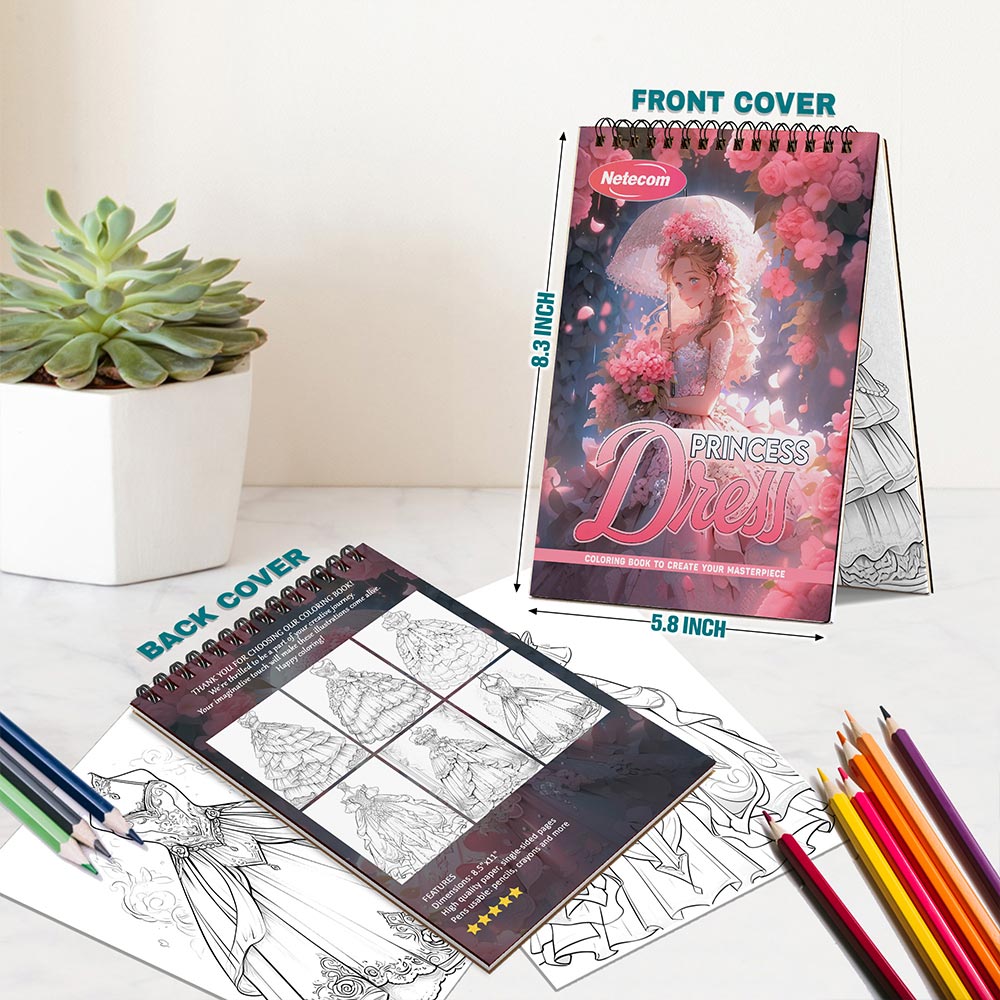 Netecom Princess Dress Spiral Bound Coloring Book For Adults