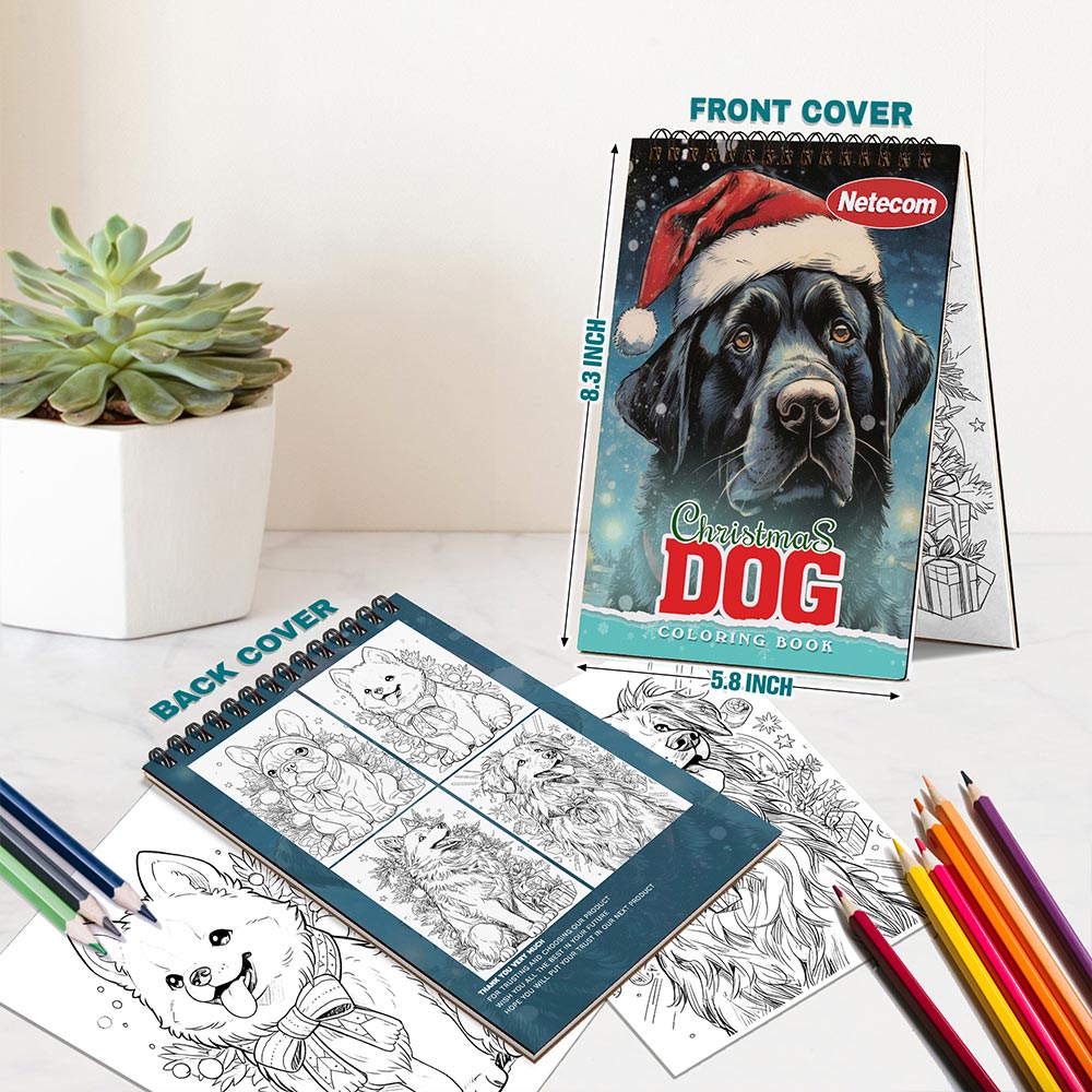 Netecom Christmas Dog Spiral Bound Coloring Book For Adults