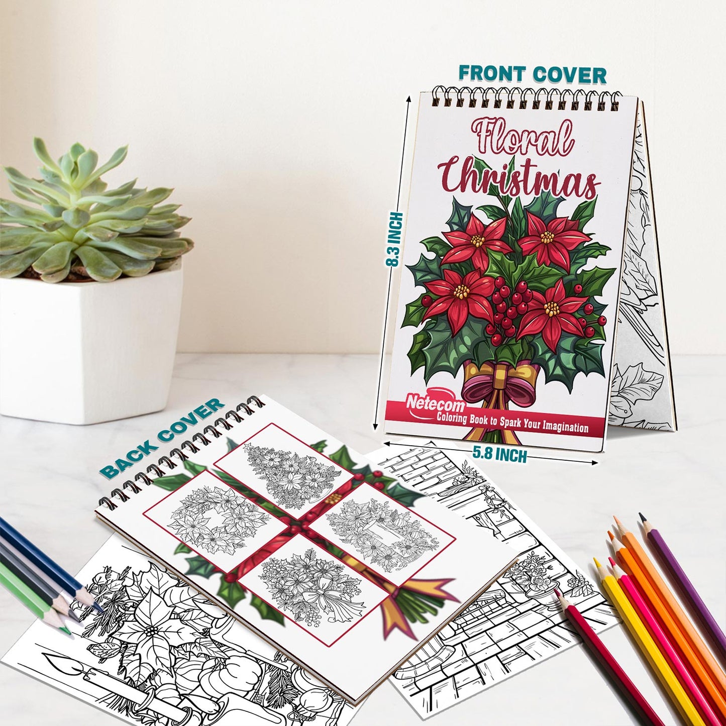 Netecom Floral Christmas Spiral Bound Coloring Book For Adults