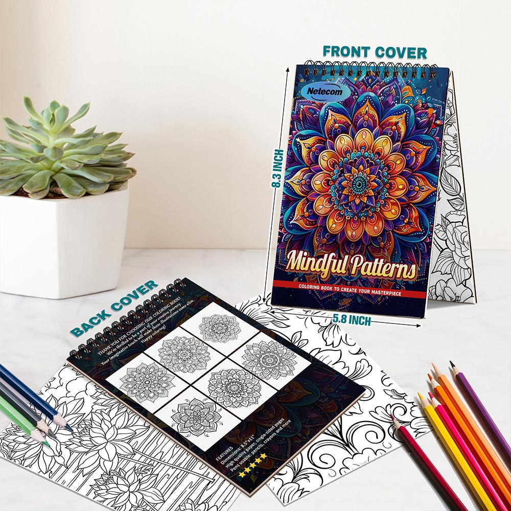 Netecom Mindful Patterns Spiral Bound Coloring Book For Adults