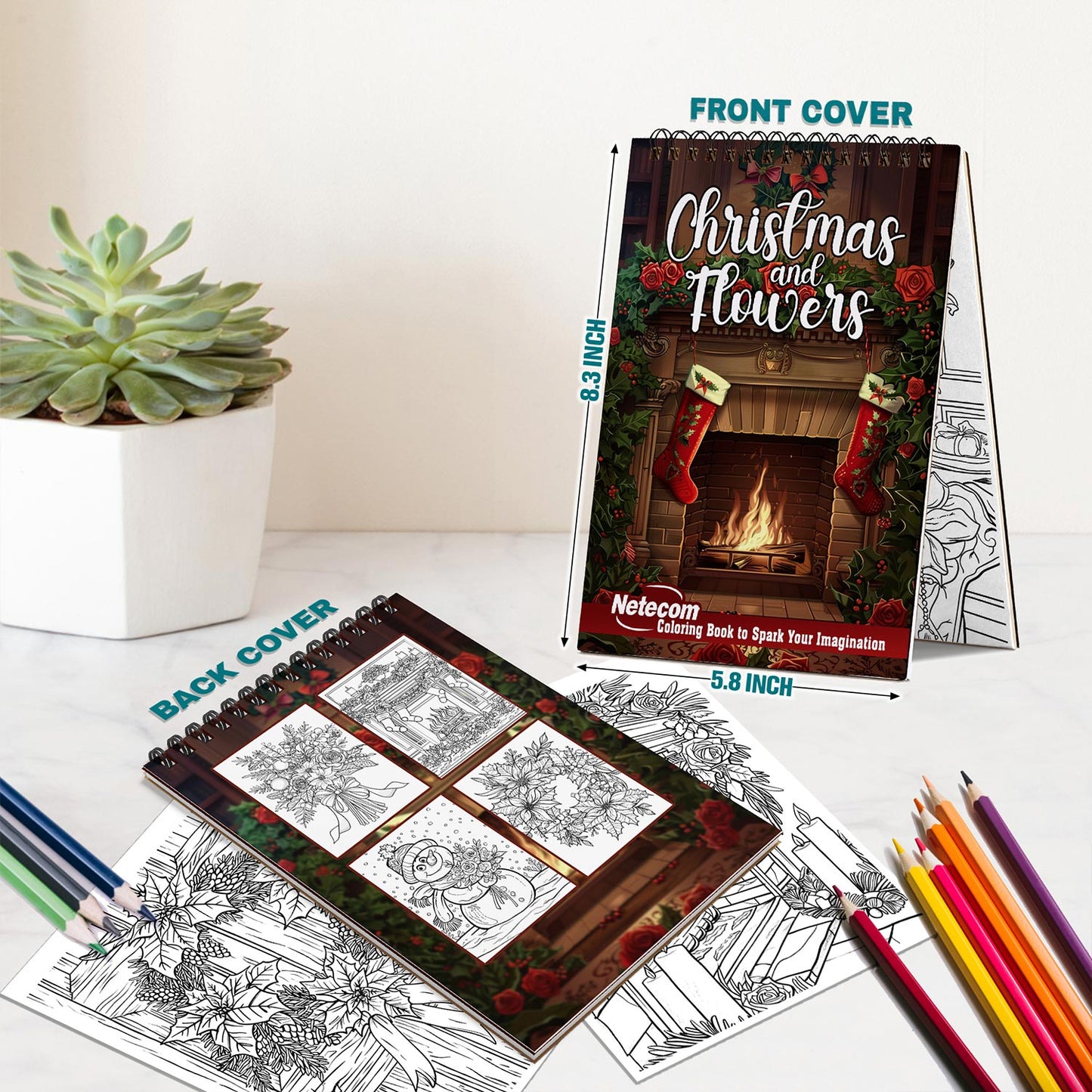 Netecom Christmas and Flowers Crafts Spiral Bound Coloring Book For Adults