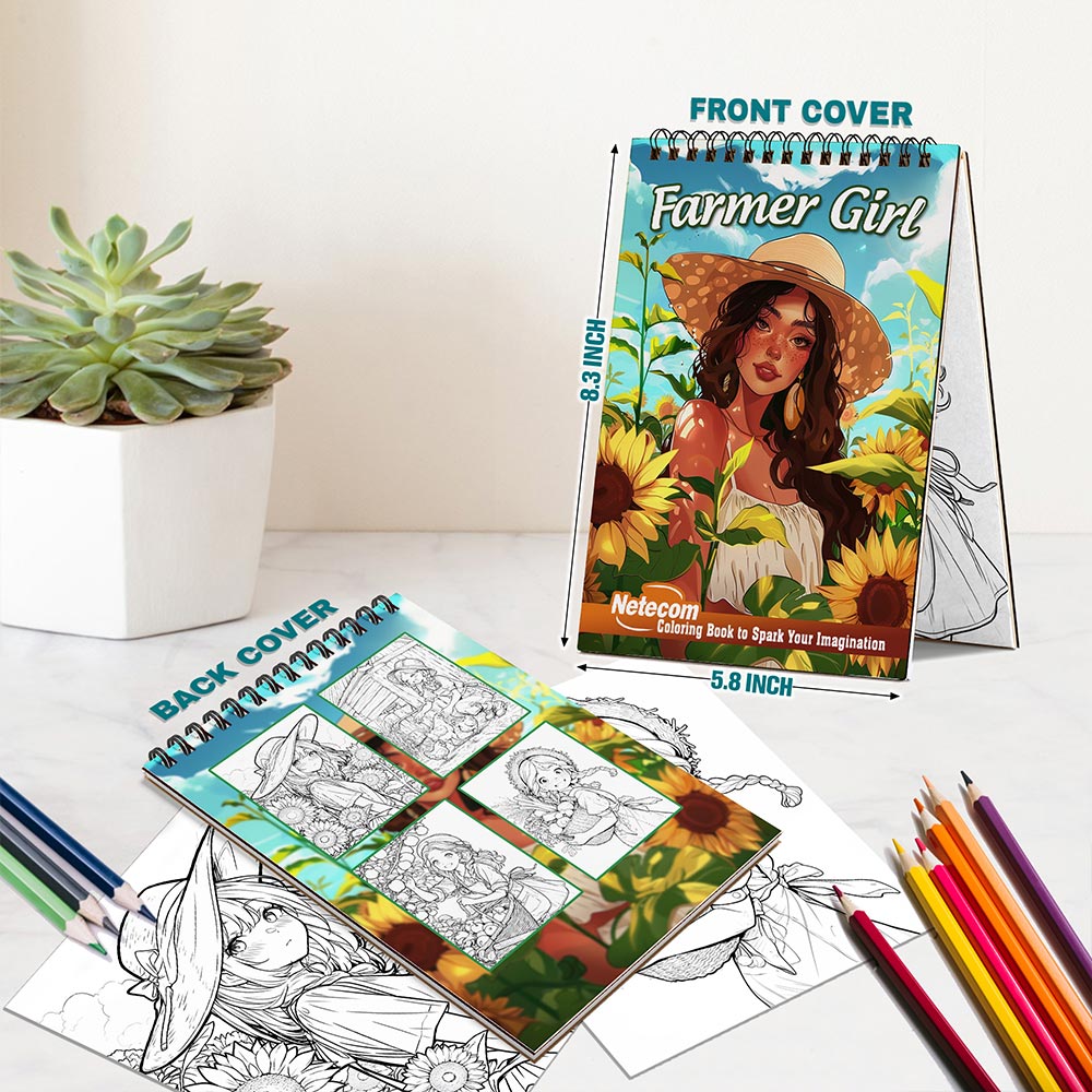 Netecom Farmer Girl Spiral Bound Coloring Book For Adults