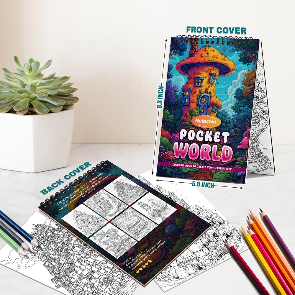 Pocket World Spiral Bound Coloring Book For Adults