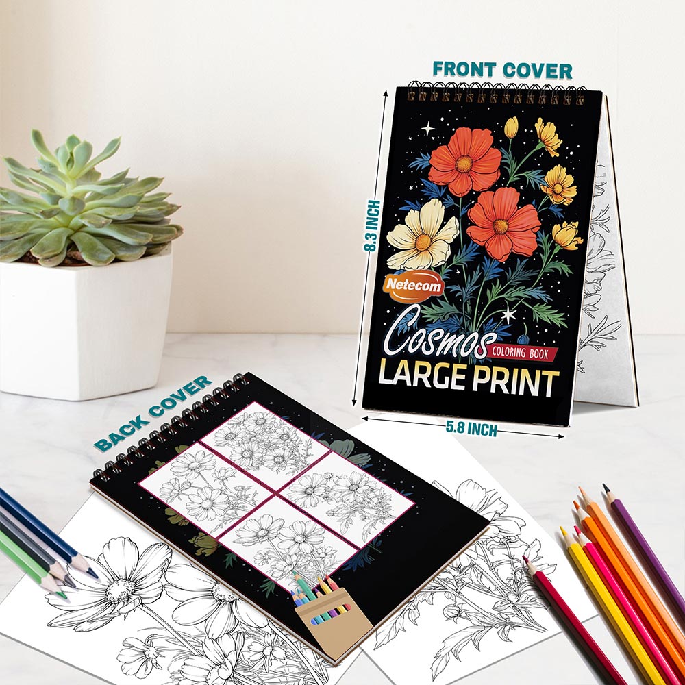 Netecom Large Print Cosmos Spiral Bound Coloring Book For Adults